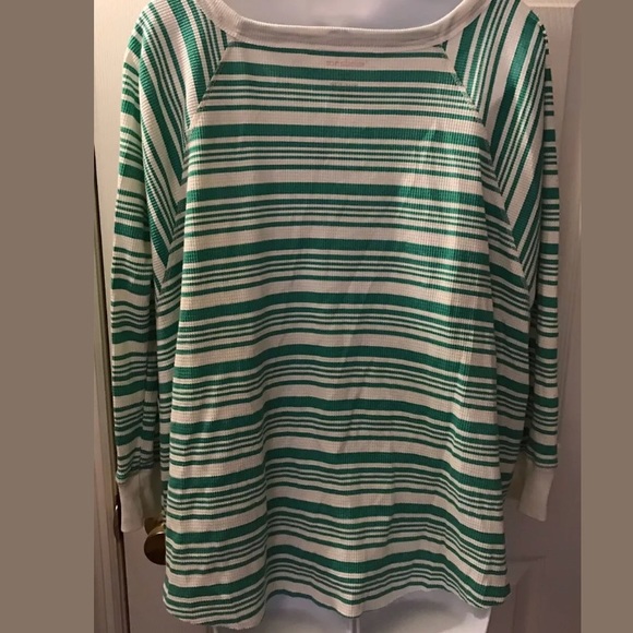 SUNDANCE Striped Thermal Shirt Oversized Top Green Scoop Neck Casual Comfy Knit - Picture 4 of 5